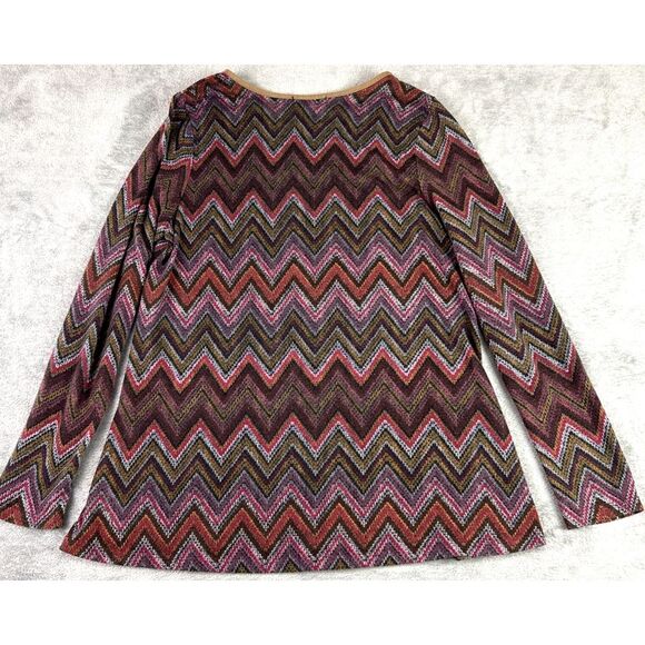 Rebecca Malone Women's XL Knit Blouse Zig Zag Pink Red Brown‎ Boho Colorful - Picture 2 of 7